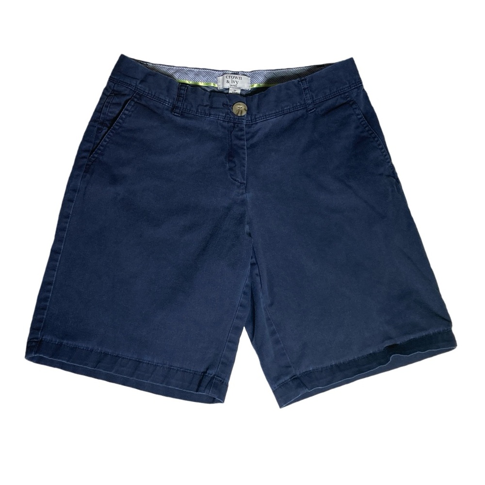Crown & Ivy Women’s Petite Bermuda Shorts Size 2 Navy Blue Mid-Rise